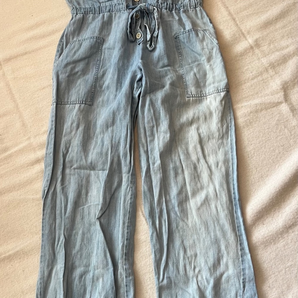 A.P.C Chambray Denim Overalls Jumpsuit Faded Blue Wash Button Front